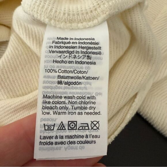 Madewell Texture And Thread Top Sz L Cream Cropped Ribbed Twist V Neck Cotton - Picture 8 of 10